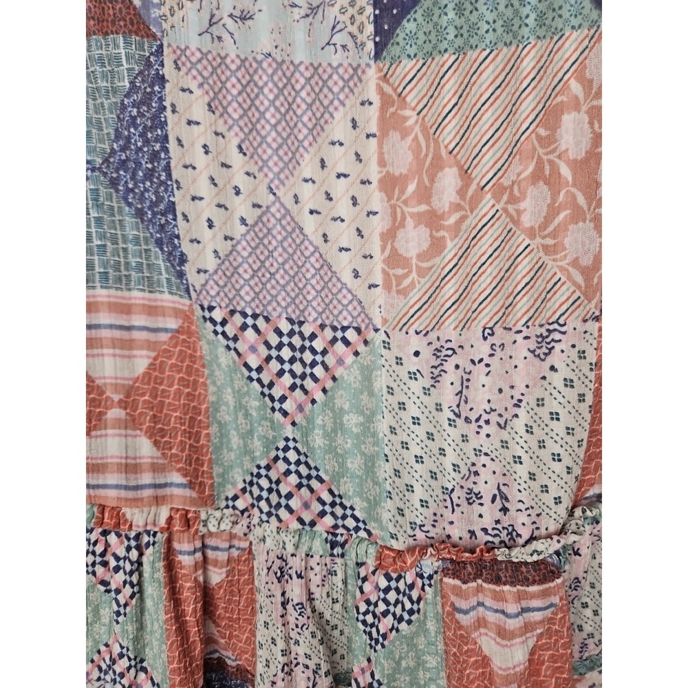 American Eagle Blouse M Pink Patchwork Babydoll Cropped Boho CottageCore Gauzey - Picture 8 of 14